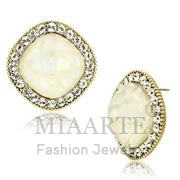 Wholesale Precious Stone, White, IP Gold(Ion Plating), Women, Brass, Earrings