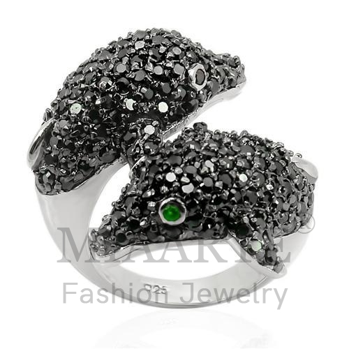 Ring,Sterling Silver,Rhodium&Ruthenium,Synthetic,Emerald,Synthetic Glass