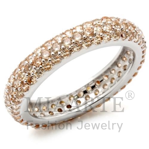 Ring,Sterling Silver,Rhodium,AAA Grade CZ,Champagne