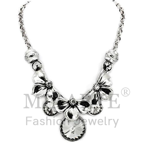Necklace,White Metal,Antique Silver,Top Grade Crystal,Jet