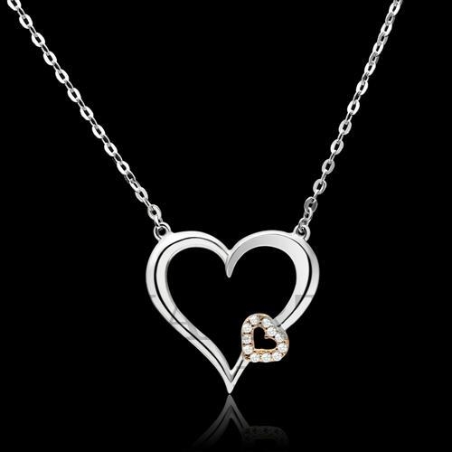 Necklace,Sterling Silver,RoseGold & Rhodium,AAA Grade CZ,Clear