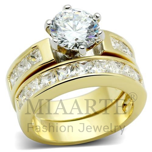 Ring,Brass,Two-Tone,AAA Grade CZ,Clear,Round