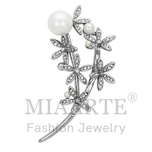 Brooches,White Metal,Imitation Rhodium,Synthetic,White,Pearl
