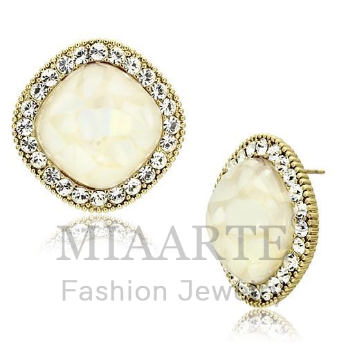 Earrings,Brass,IP Gold(Ion Plating),Precious Stone,White,Conch