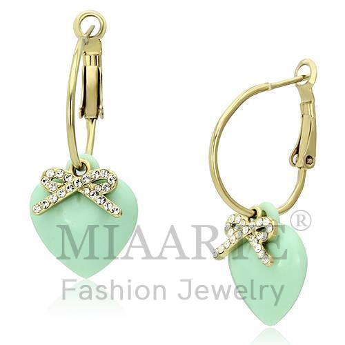 Earrings,Brass,IP Gold(Ion Plating),Synthetic,Emerald,Synthetic Stone