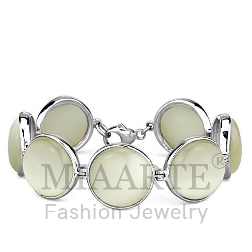 Bracelet,Sterling Silver,High-Polished,Synthetic,White,CatEye