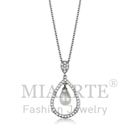 Chain Pendant,Brass,Rhodium,Synthetic,White,Pearl