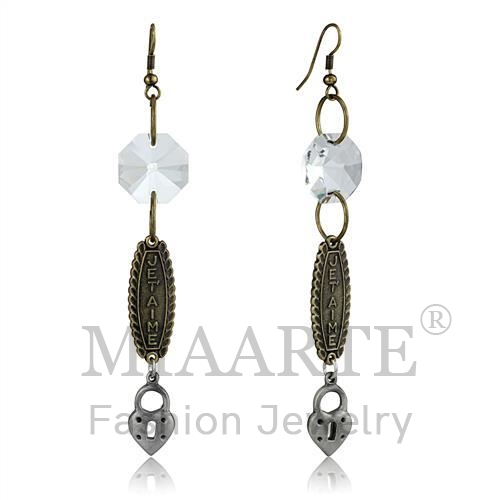 Earrings,White Metal,Gold+Antique Silver,Synthetic,Clear,Synthetic Glass