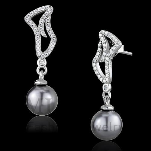 Earrings,Sterling Silver,Rhodium,Synthetic,Gray,Pearl
