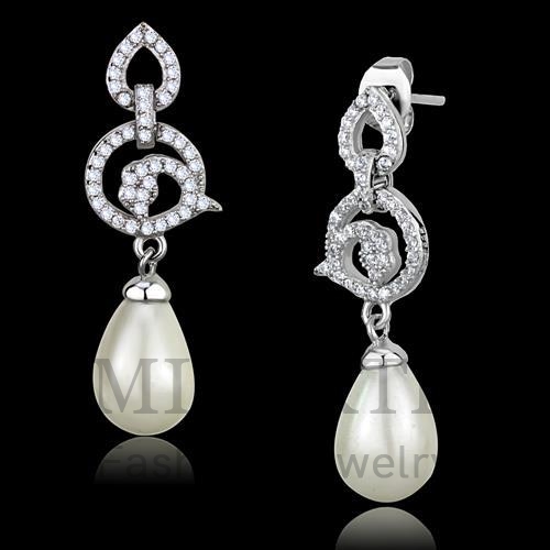 Earrings,Sterling Silver,Rhodium,Synthetic,White,Pearl