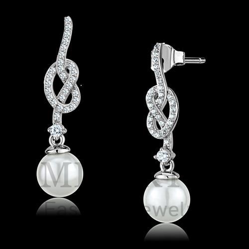Earrings,Sterling Silver,Rhodium,Synthetic,White,Glass Bead