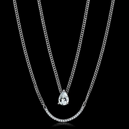 Necklace,Sterling Silver,Rhodium,AAA Grade CZ,Clear,Pear
