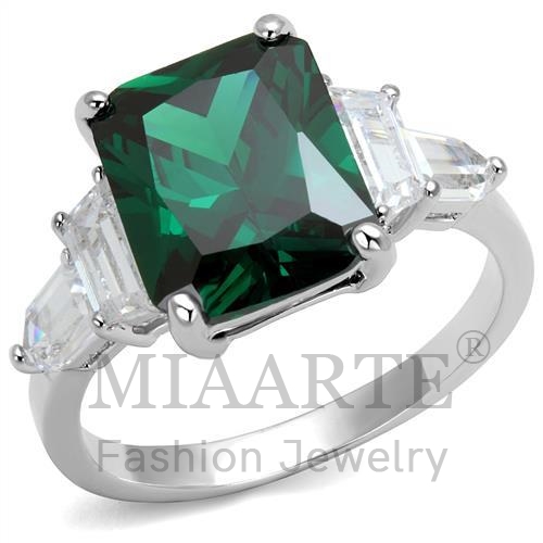 Ring,Brass,Rhodium,Synthetic,Emerald,Spinel