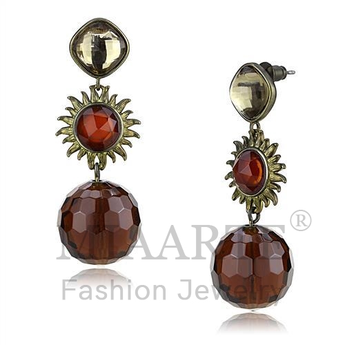 Earrings,Brass,Antique Copper,Synthetic,Brown,Synthetic Glass,Round