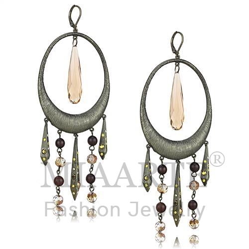 Earrings,Brass,Antique Copper,Synthetic,Champagne,Synthetic Glass,Pear