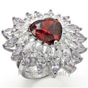 Ring,Sterling Silver,High-Polished,AAA Grade CZ,Garnet