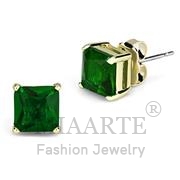 Earrings,Brass,Gold,Synthetic,Emerald,Synthetic Glass,Square