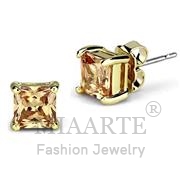 Earrings,Brass,Gold,AAA Grade CZ,Champagne,Square