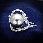 Ring,Sterling Silver,Rhodium,Synthetic,Gray,Pearl