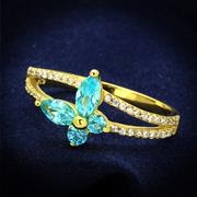 Wholesale AAA Grade CZ, AquaMarine, Gold, Women, Sterling Silver, Ring