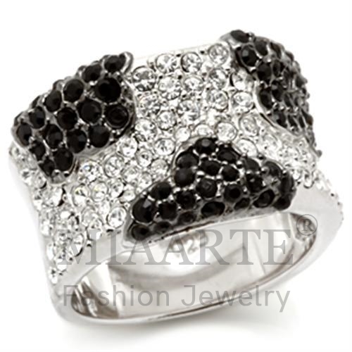 Ring,Sterling Silver,Rhodium&Ruthenium,Top Grade Crystal,Jet