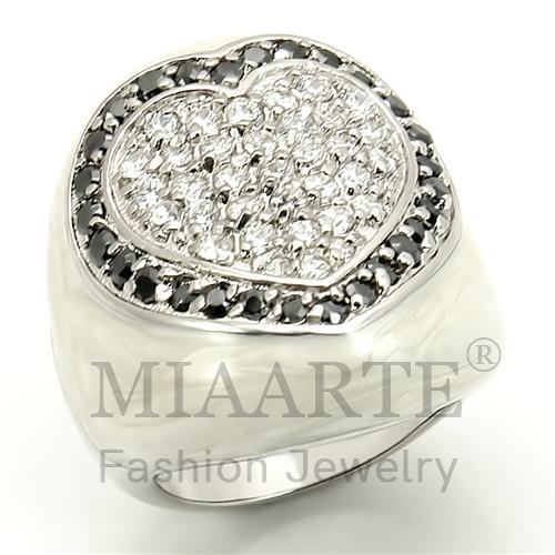 Ring,Sterling Silver,Rhodium,AAA Grade CZ,Jet