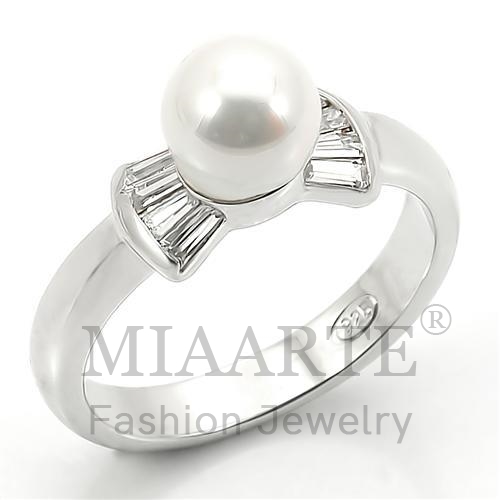 Ring,Sterling Silver,Rhodium,Synthetic,White,Pearl