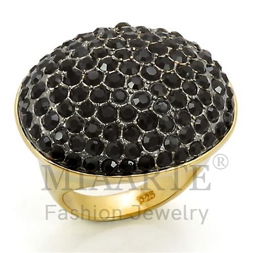 Ring,Sterling Silver,Gold & Ruthenium,Top Grade Crystal,Jet