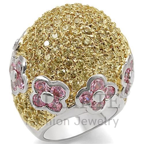 Ring,Brass,Reverse Two Tone,AAA Grade CZ,Rose