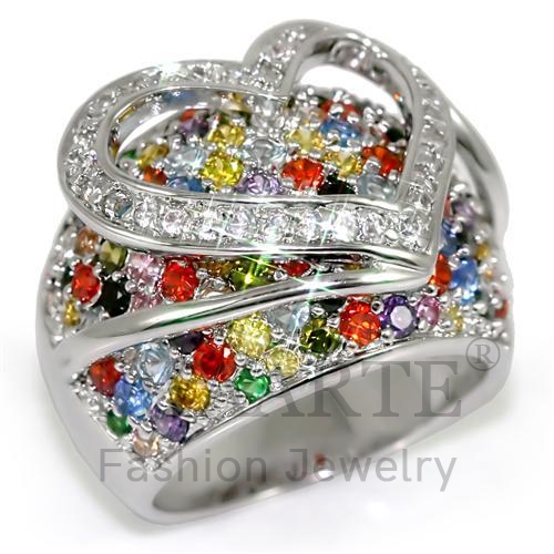 Ring,Brass,Rhodium,AAA Grade CZ,MultiColor