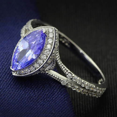 Ring,Sterling Silver,Rhodium,AAA Grade CZ,Tanzanite