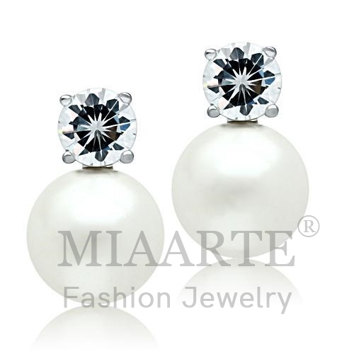 Earrings,Brass,Rhodium,Synthetic,White,Pearl