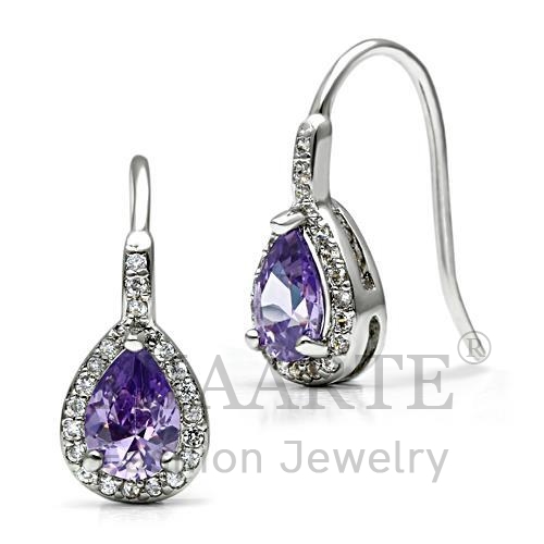 Earrings,Brass,Rhodium,AAA Grade CZ,Amethyst