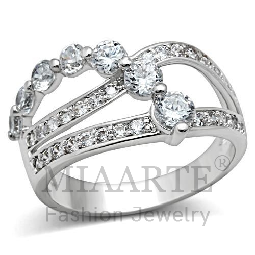 Ring,Brass,Rhodium,AAA Grade CZ,Clear