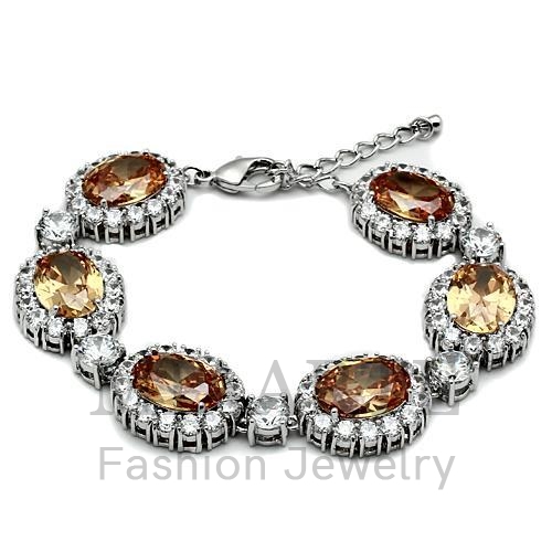 Bracelet,Brass,Rhodium,AAA Grade CZ,Champagne
