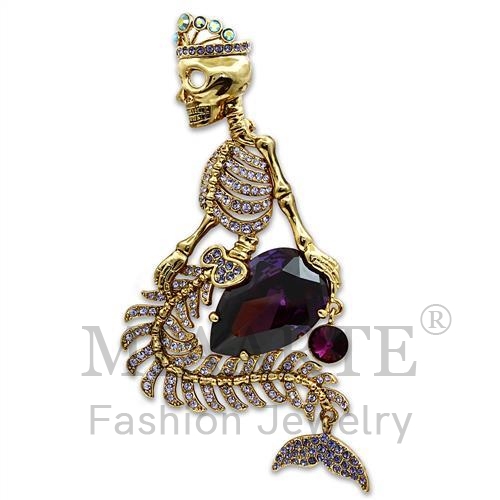 Brooches,White Metal,Gold,AAA Grade CZ,Amethyst