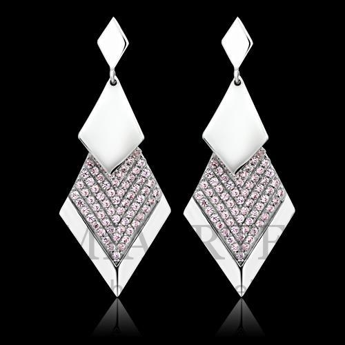 Earrings,Sterling Silver,Rhodium,AAA Grade CZ,Rose