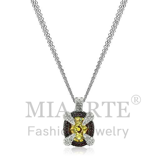 Chain Pendant,Brass,Rhodium+Hematite,AAA Grade CZ,Topaz