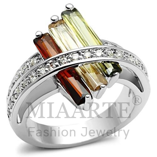 Ring,Brass,Rhodium,AAA Grade CZ,MultiColor