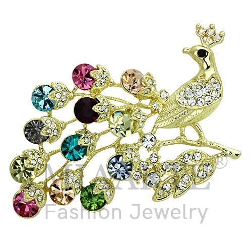 Brooches,White Metal,Flash Gold,Top Grade Crystal,MultiColor