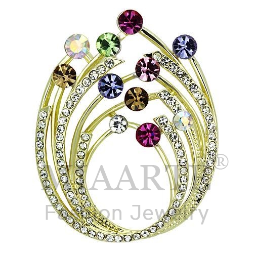 Brooches,White Metal,Flash Gold,Top Grade Crystal,MultiColor