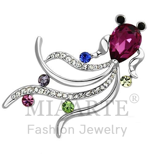 Brooches,White Metal,Imitation Rhodium,Synthetic,Fuchsia,Glass Bead