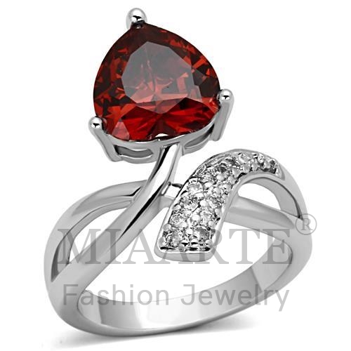 Ring,Brass,Rhodium,AAA Grade CZ,Garnet