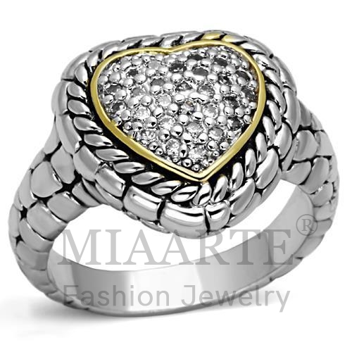 Ring,Brass,Reverse Two Tone,AAA Grade CZ,Clear