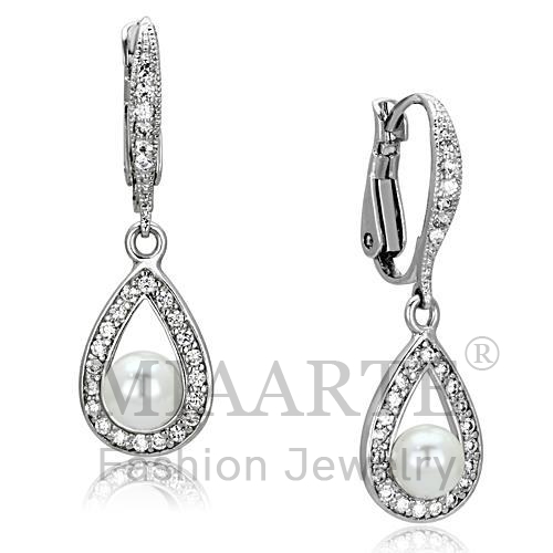 Earrings,Brass,Rhodium,Synthetic,White,Pearl