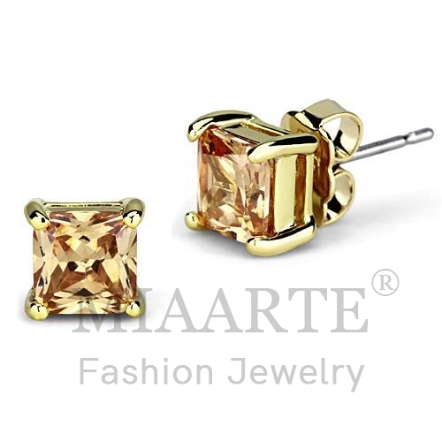 耳環,黃銅,鍍金,蘇聯鑽,香檳色,正方形