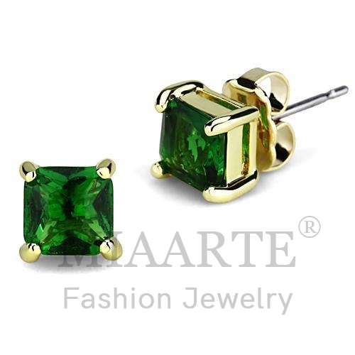 耳環,黃銅,鍍金,合成/人造,綠色,合成玻璃,正方形