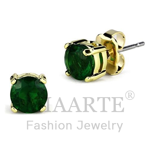 Earrings,Brass,Gold,Synthetic,Emerald,Synthetic Glass,Round