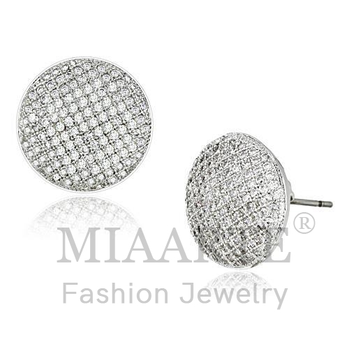 Earrings,Brass,Rhodium,AAA Grade CZ,Clear