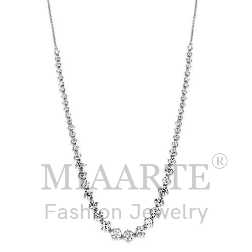Necklace,Brass,Rhodium,AAA Grade CZ,Clear